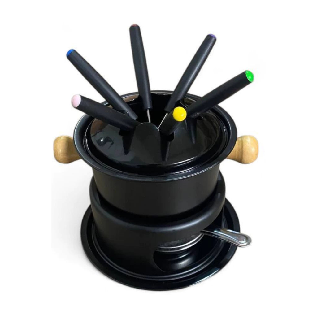 Conjunto Fondue Oasi Completo — Carne, Queijo e Chocolate | Para 6 Pessoas | Base e Petisqueira em Bambu