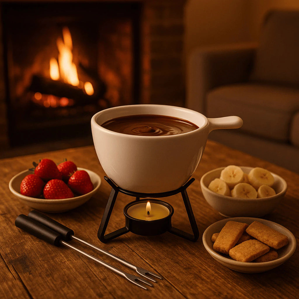 Conjunto Fondue de Cerâmica Branco 250ml — 4 Peças | Oasi